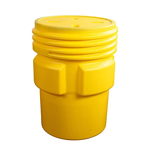 Eagle 95 Gallon Overpack Barrel Drum with Screw-On Lid, 41.25" Height, 31" Diameter, Blow-Molded HDPE, Yellow, 1690