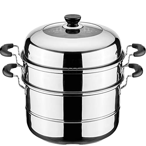 Steamer Pot for Cooking Stainless Steel Steamer Cookware 3 Tier Steamer Cooker Pot for Vegetable Dumpling Multi-functional Stackable Steamer Pot with Steamer Cloth and Stainless Steel Clips