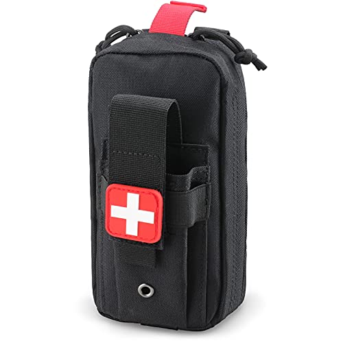 LIVANS Tactical Molle Medical IFAK Pouch, Tactical EMT First Aid Pouch IFAK Trauma Kit Everyday Carry Survival Bag Include Cross Patch,Black,Free Size