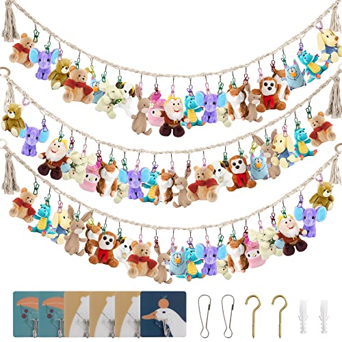 LUCKIPLUS 3 Pieces Stuffed Toy Chain Display Organizer Strong Toy Organizer Storage Chain Stuffed Animal Toy Holder Hanging with 45 Metal Clips 6 Ceiling Hook for Hanging Plush Toys Display