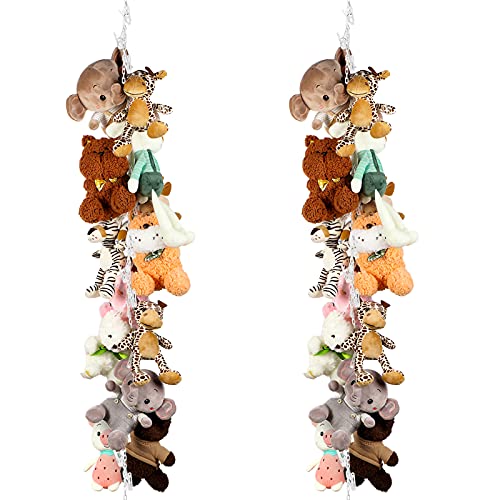 2 Pcs Stuffed Animal Chain Organizer Plastic Toy Storage Chain with 40 Pcs Plastic Clips, 2 Pcs Ceiling Hook and 2 Pcs Door Hook for Hanging Plush Toys Hats Socks Display (white)