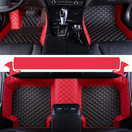 ZPXJSM Custom Making Car Floor Mats for 95% Sedan SUV Sports Car Full Coverage Cute Men Women Pads Protection Non-Slip Leather Floor Liners (Red Black 1)