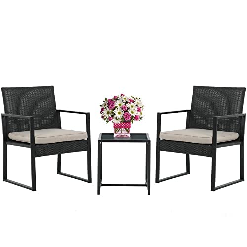 FDW 3 Piece Patio Set Outdoor Furniture Wicker Patio Furniture Chairs Bistro Set Rattan Conversation Set with Coffee Table for Backyard Porch Poolside Lawn