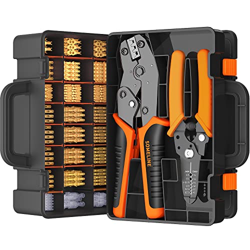 Wire Terminal Crimping Tool Kit,2.8/3.9/4.8/6.3mm Male Female Disconnect Terminals,SOMELINE AWG 24-14 Crimping Pliers for Molex 2.13/2.36mm, AMP - TE CONNECTIVITY Connectors,With Wire Stripper Set