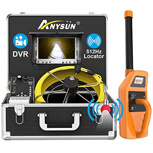 Anysun Sewer Camera with Locator, Pipe Camera with 512Hz Sonde Transmitter and Receiver, IP68 Waterproof Industrial Plumbing Endoscope Drain Snake Cam with 7" LCD Monitor, 8G SD Card (165Ft/50M Cable)