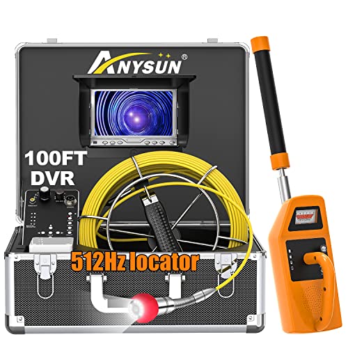 Sewer Camera with Locator, Anysun 100ft Sewer Inspection Camera with 512Hz Transmitter and Receiver, Plumbing Camera with 7'' LCD Monitor IP68 Waterproof Pipe Camera DVR Recorder with 8GB SD Card