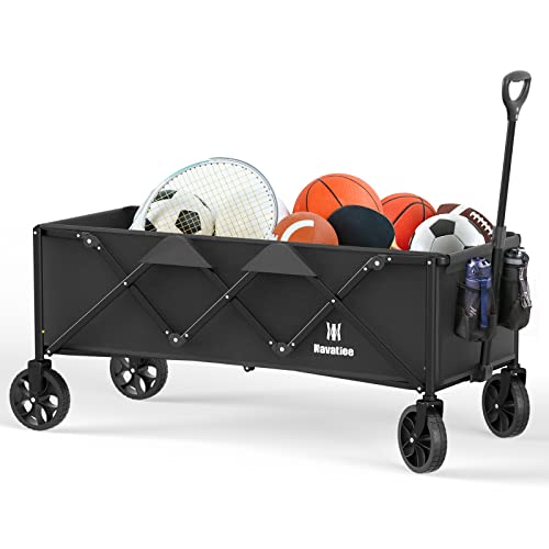 Navatiee Collapsible Folding Wagon, Wagon Cart Heavy Duty Foldable Extended, Utility Grocery Wagon for Camping Shopping Sports, L1