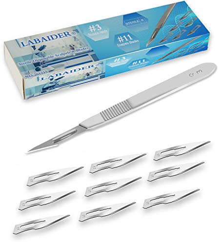 Surgical Grade Blades #11 10pcs Sterile with #3 Scalpel Knife Handle for Biology Lab Anatomy, Practicing Cutting, Medical Student, Sculpting, Repairing