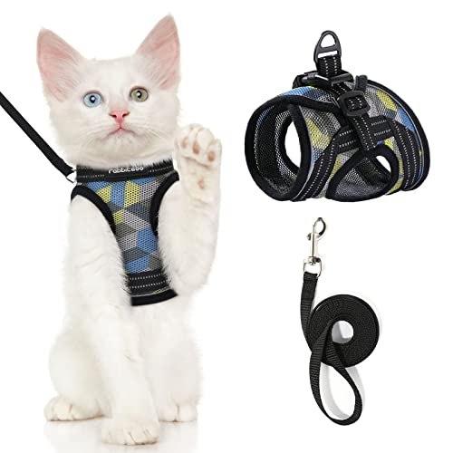 rabbitgoo Kitten Harness and Leash Set, Escape Proof Cat Walking Vest for Small Cats, Adjustable Easy Control Outdoor Harness, Breathable Pet Jacket with Reflective Strips, Geometric Pattern