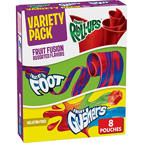 Fruit Roll-Ups, Fruit by the Foot, Gushers Snacks Variety Pack, 8 ct