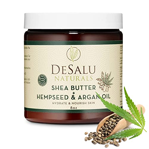 Desalu Naturals All Natural Raw African Shea Butter with Hemp Seed Oil & Argan Oil (8 0z) - Nourishing & Hydrating Shea Butter For Skin - Safe For All Skin Types