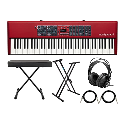 Nord Piano 5 73-Key Digital Piano Bundle with Adjustable Keyboard Stand, Adjustable Bench, Closed-Back Headphones, and 1/4-Inch TRS Cables (2-Pack) (6 Items)