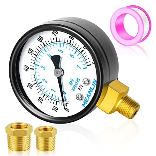 MEANLIN MEASURE 0-100Psi 2" DIAL FACE 1/8"NPT Well Pump Pressure Gauge with 1/4"NPT and 3/8"NPT Adaptor, 3-2-3% AccuracyLower Mount