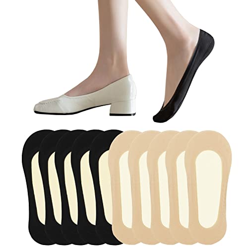 XTBPQMX No Show Non Slip Footies Socks Womens (10 Pairs) Nylon Ultra Low Cut Liner Invisible Socks for Heels Flats Pumps Lofers