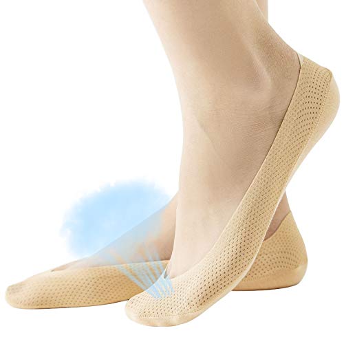 4 Pairs No Show Liner Socks Women's Low Cut Cotton Nylon Boat Invisible Hidden Socks Non-Slip for Flats (Shoe Size 9-11, Mesh 4Nude)