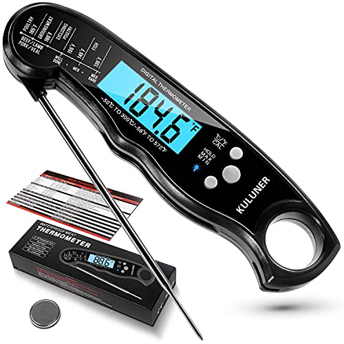 KULUNER TP-01 Waterproof Digital Instant Read Meat Thermometer with 4.6 Folding Probe Backlight & Calibration Function for Cooking Food Candy, BBQ Grill, Liquids,Beef(Black)