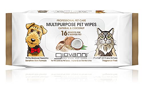 GIOVANNI Multipurpose Pet Wipes, Pack of 75  Oatmeal & Coconut Helps Neutralizes Odors