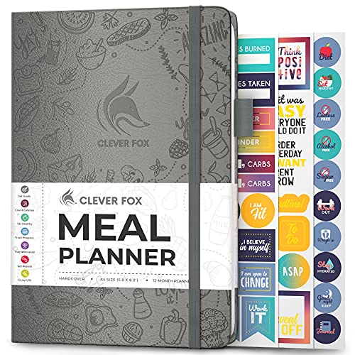Clever Fox Weekly Meal Planner - Weekly & Daily Meal Prep Journal with Shopping and Grocery Lists for Menu Planning, Healthy Diet & Weight Loss Tracking, Lasts 1 Year, Undated, A5 - Grey