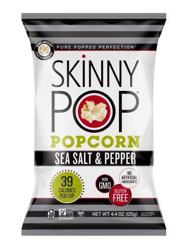 SkinnyPop Sea Salt & Pepper Popcorn, Gluten Free, Non-GMO, Healthy Popcorn Snacks, Skinny Pop, 4.4oz Grocery Size Bag