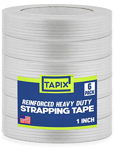 Strapping Tape 1 inch x 60 yds, (6 Pack) Fiberglass Tape Super Strong Reinforced Tear Resistant Clear Strapping Tape Holds up to 120 LB. Made in USA