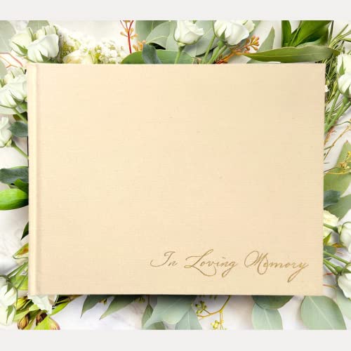Funeral Guest Book - Elegant in Loving Memory Memorial Service Guest Book for Funeral with Matching Share A Memory Table Stand - 250 Guests Entries with Name & Address, Hardcover (Ivory)
