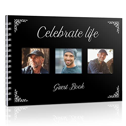 Kathfly Funeral Guest Book with Picture Pocket Memorial Service Guest Book Funeral Guestbook Sign in Guest Book Life Signature and Memory Book for Address Name, 48 Pages, 11 x 8.5 Inch (Classic)