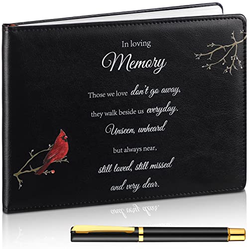 Funeral Guest Book with Pen Cardinal Memorial, 144 Pages Funeral Guest Book for Memorial Service Black Celebration of Life Decor in Loving Memory Guest Sign in Book for Funeral (Those We Love)
