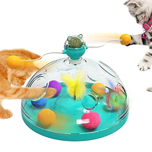 Cat Toy Indoor for Cats Puzzles Smart stimulating Mental Stimulation Brain Games Interactive Kitty Treasure Chest Track Balls Teaser Catnip Ball with Feather for Birthday Gift.