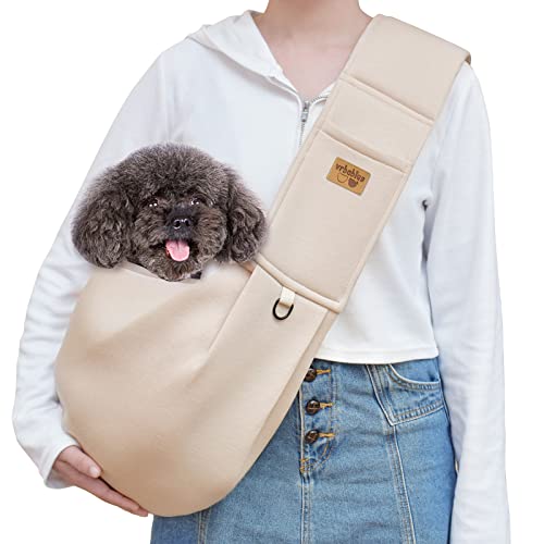 vrbabies Pet Dog Sling Carrier for Small Dogs Comfortable Adjustable Strap Hands Free Travel Safe Sling Bag Carrier for Dogs Cats Puppy(Beige)