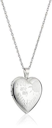 Amazon Collection Sterling Silver Heart "You Are My Sunshine" Locket Necklace, 18"