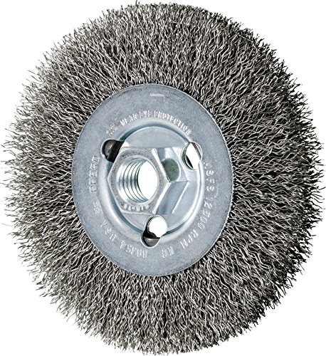 PFERD 80354 Crimped Wheel Brush, Stainless Steel Wire, 4-1/2" Diameter, 5/8-11 Thread, 0.014 Wire Size, 15/16" Trim Length, 1/2" Face Width, 12500 RPM
