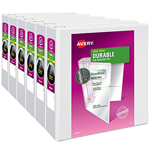 Avery Durable View 3 Ring Binder, 4 Inch Slant Rings, 6 White Binders (09801)