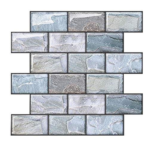 VANCORE Peel and Stick Backsplash Subway Tiles Sticker for Kitchen Bathroom 3D Blue Brick Decorative Tiles Wall Paper (10 Sheets,10"x10.6")