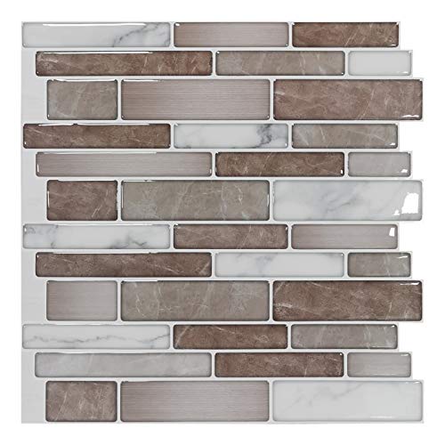 Art3d 10-Sheet Premium Stick On Kitchen Backsplash Tiles, 12"x12" Peel and Stick Self Adhesive Bathroom 3D Wall Tiles Mosaic Art Tiles, Marble Design