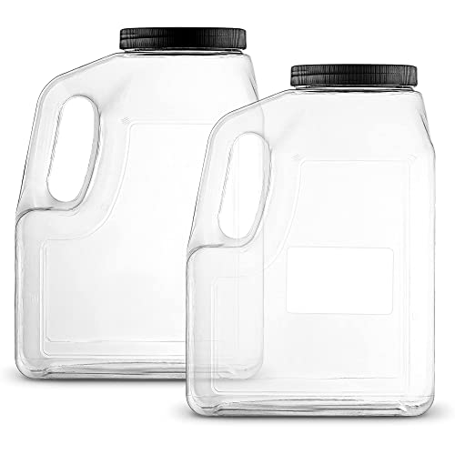 Stock Your Home Wide Mouth Gallon Jugs (2 Pack) - 128 Ounce Rectangular Oblong Gallon Container - Clear Plastic Jugs with Handle for Home, Commercial or Restaurant Use