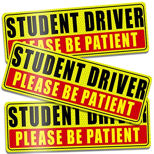 Sukh Student Driver Magnet for Car - Be Patient Student Driver Magnet Boys and Girls New Student Driver Sticker Safety Warning Reflective Signs Reusable Movable 3 Pcs