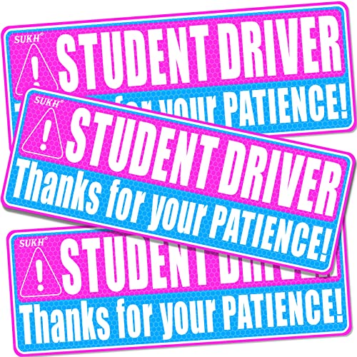 Sukh 3 Pcs Student Driver Car Magnet - New Driver Magnet for Car Funny Cute Reflective Magnetic Bumper Stickers Car Sign for Teen Driving