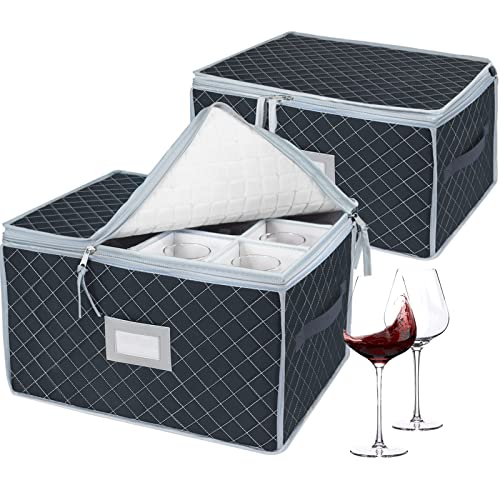 VERONLY Stemware Storage Cases - Holds 24 Wine Glass Storage or China Crystal Glassware Containers with Handles and Lable Window,Fully-Padded Inside with Hard Sides(15.5" x 12.5"x10")-Set of 2 Grey