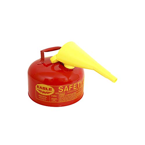 Eagle UI-20-FS Red Galvanized Steel Type 1 Gasoline Safety Can with Funnel, 2 gallon Capacity, 9.5" Height, 11.25" Diameter