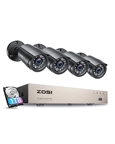 ZOSI 8CH 1080P Home Security Cameras System with 1TB Hard Drive,H.265+ 8 Channel 5MP Lite CCTV DVR and 4pcs 1080P Indoor Outdoor Surveillance Cameras with Night Vision,Motion Alert,Remote Access
