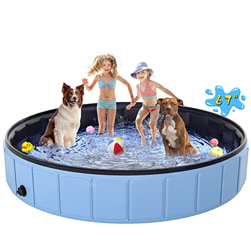Large Foldable Dog Pool 67" x 12", Hyperzoo Oversize Collapsible Dog Pet Bathing Tub Portable Kiddie Pool Leakproof PVC Swimming Pool for Small Large Dogs Pets Kids Blue