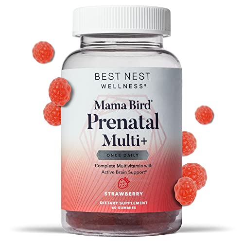 Best Nest Wellness Mama Bird Gummy Prenatal Vitamins, Methylfolate (Folic Acid), Natural Whole Food Blend, Vegan, 2 Gummies per Serving, Strawberry, Includes Bonus Healthy Pregnancy Secrets, 60 Ct