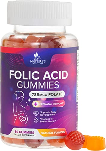 Folic Acid Gummies for Women, Essential Prenatal Vitamins for Mom & Baby, Vegan Prenatal Gummy Supplement, B9 Chewable Extra Strength Folate for Before, During, and After Pregnancy - 60 Gummies