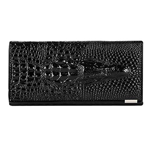 Aisi Women Men Leather Wallet Embossed Crocodile Clutch Wallet Credit Card Holder(Black)