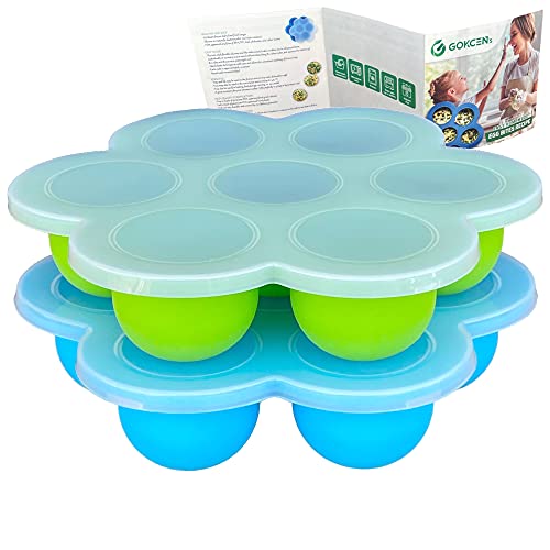 GOKCEN's Silicone Egg Bite Molds [2 Pack] Instant Pot Accessories - Fit Instant Pot 5,6,8 qt Pressure Cooker - Food Freezer Tray with Lid - Reusable Storage Container (Blue & Green)