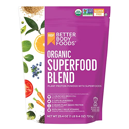 BetterBody Foods Superfood Organic Blend Powder, 6g of Vegan Protein per Serving, Add to Morning Smoothies Fruit Shakes or Juices, Soy-Free, Gluten-Free, 1.58 lb