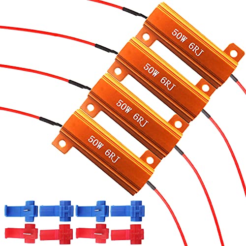 50W 6Ohm LED Load Resistors for 1157 BAY15D LED Turn Signal Lights (Fix Hyper Flash, Warning Cancellor) with 8pcs Quick Wire Clips, especially for 1157 White/Amber Switchback LED