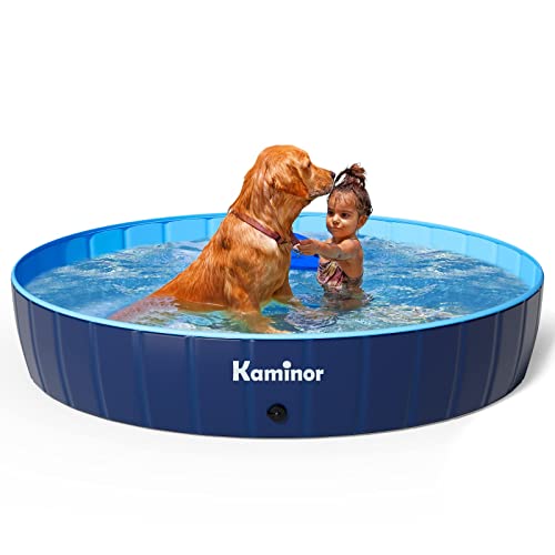 KAMINOR Foldable Dog Bath Pool for Large Dogs, Size: 63x 12, Anti-Collapse Dog Bathing Stock Tank, Plastic Swimming Pool