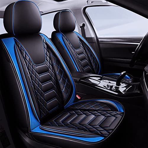 FREESOO Car Seat Covers Leather, Waterproof Seat Cover Full Set Automotive Cushion Protector Accessories Airbag Compatible Universal Fit for 5 Seats Vehicle (Black Blue 8)