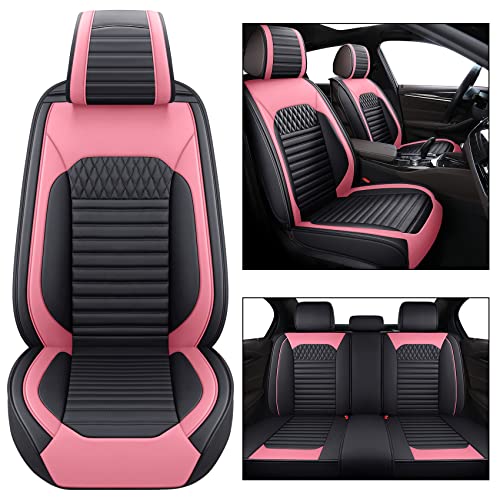 Tomatoman Seat Covers for Tacoma Rav4 Honda Civic CRV Toyota Corolla Camry Highlander Jeep Cherokee Hyundai Tucson Nissan Altima Cushions(Full Set/Black and Pink)